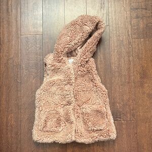 Zara Girls Beige Sherpa Vest with Hood, Size 7/8